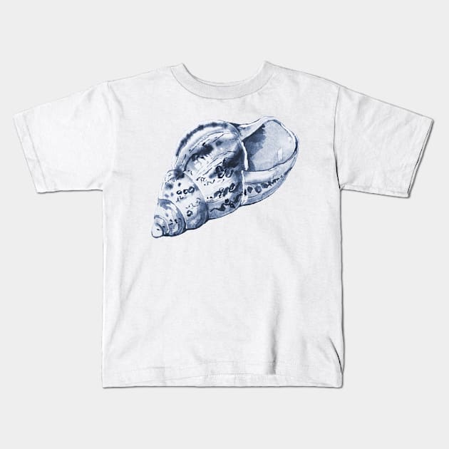 Delicate indigo seashell Kids T-Shirt by hamptonstyle